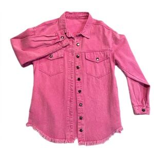 Women’s Hot Pink Loose Boyfriend Fit Raw Hem Western Button Jean Shacket M NWOT